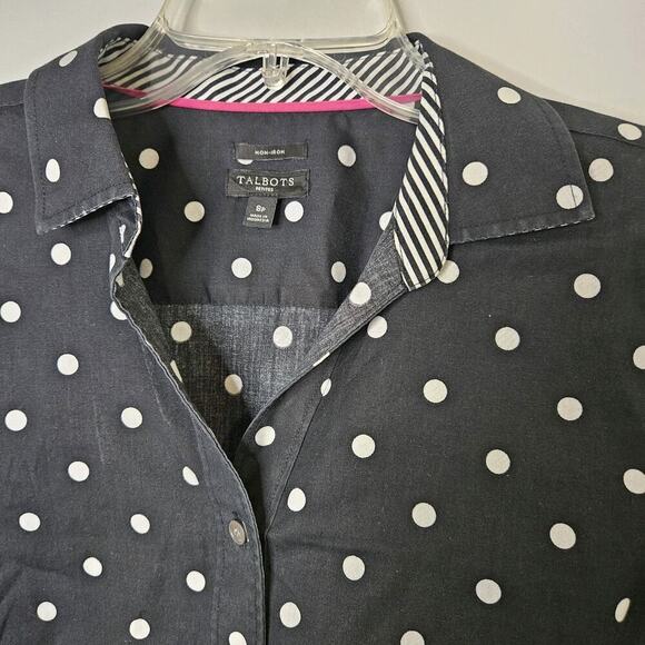 Talbots Womens Black & White Polka-dot Print Short Sleeve Non-iron Top Blouse 8P - Picture 3 of 10